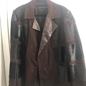 Donna Karan black and brown suede blazer coat